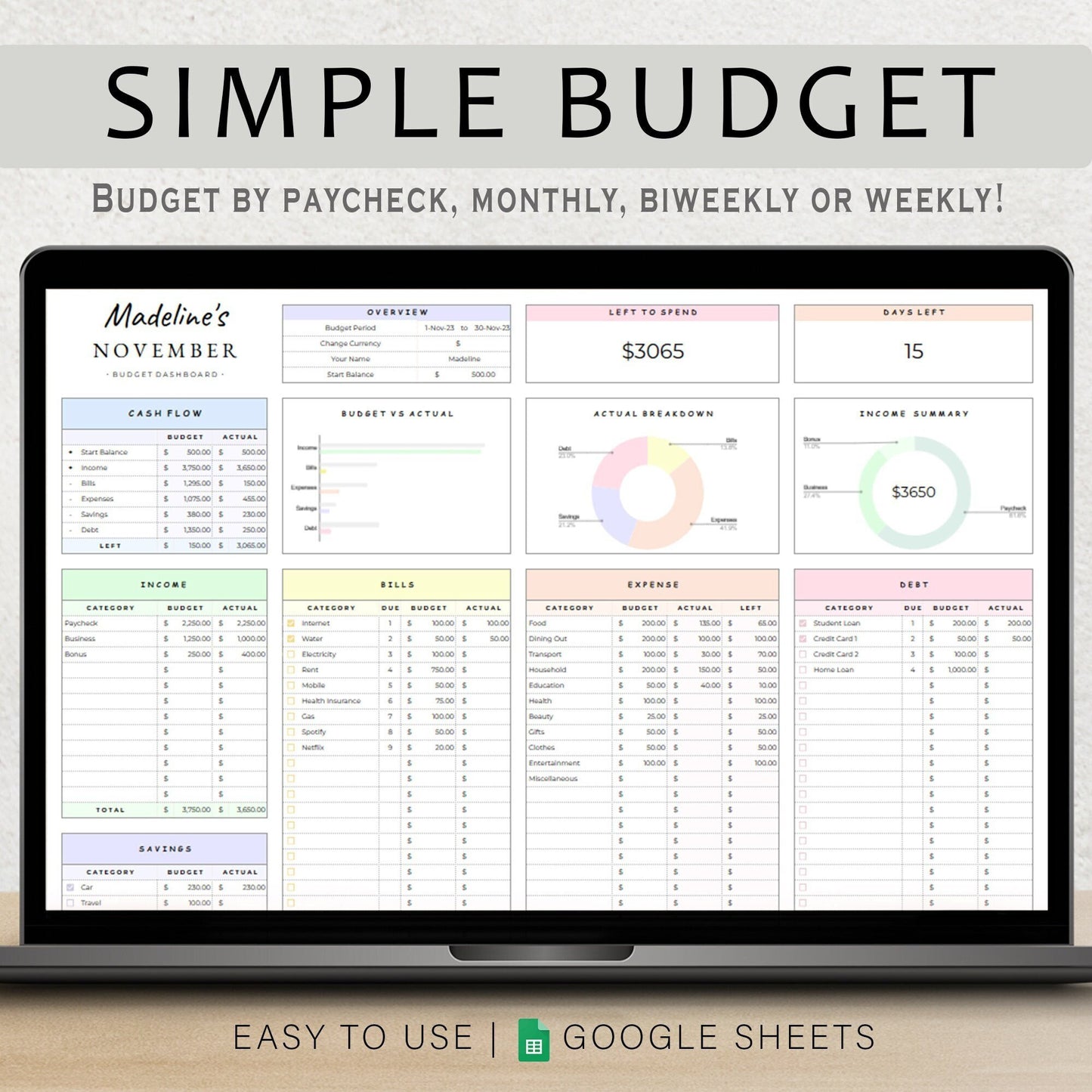 Budget Planner Spreadsheet Google Sheet & Excel