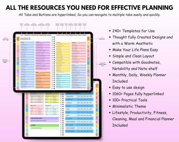 All-in-One Digital Planner 2025, 2026, 2027 – Goodnotes Planner, Apple Google Calendar