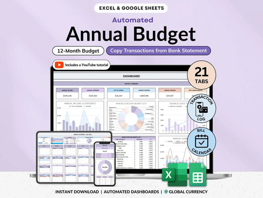 Annual Budget Spreadsheet Excel and Google Sheets Yearly Budget Planner Biweekly Budget Monthly Allgooddeals